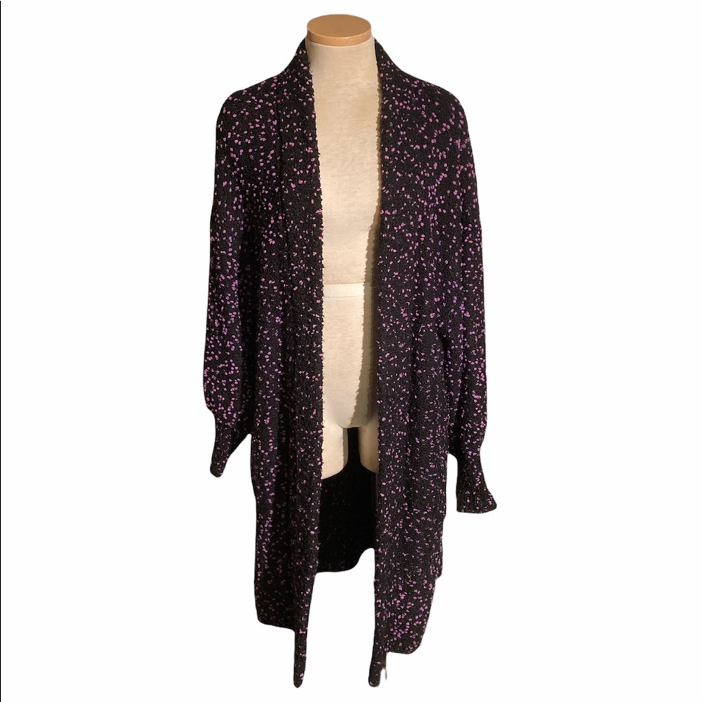 Vintage Open Cardigan Black with Purple Specks Puff Sleeves Size S
